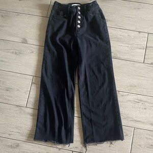 High-Rise Black Wide Leg Jeans with Button Fly